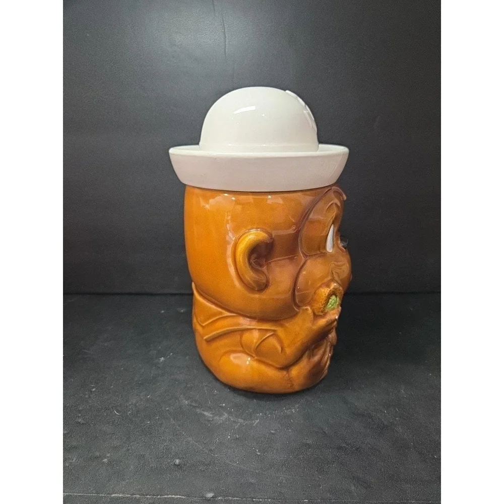 Monkey‎ Sailor Cookie Jar, Brown Ceramic Canister, White Hat Lid, Kitchen Decor